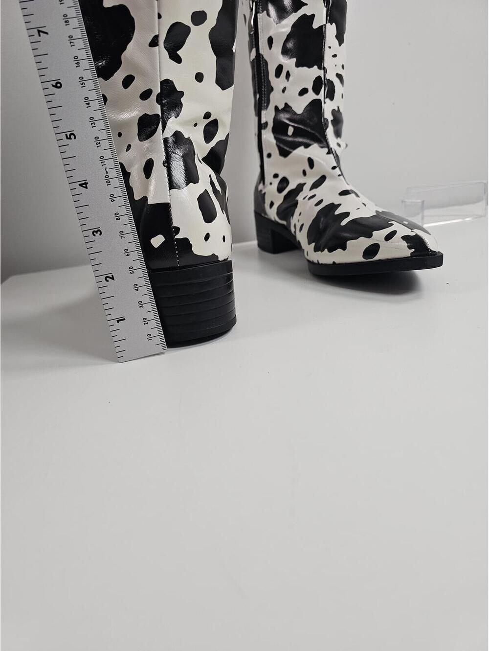 Cow Print Western Style Knee-High Boots Sz 40 - Picture 7 of 10